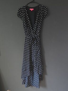Betsey Johnson Black with White Polka Dot Maxi Wrap Dress